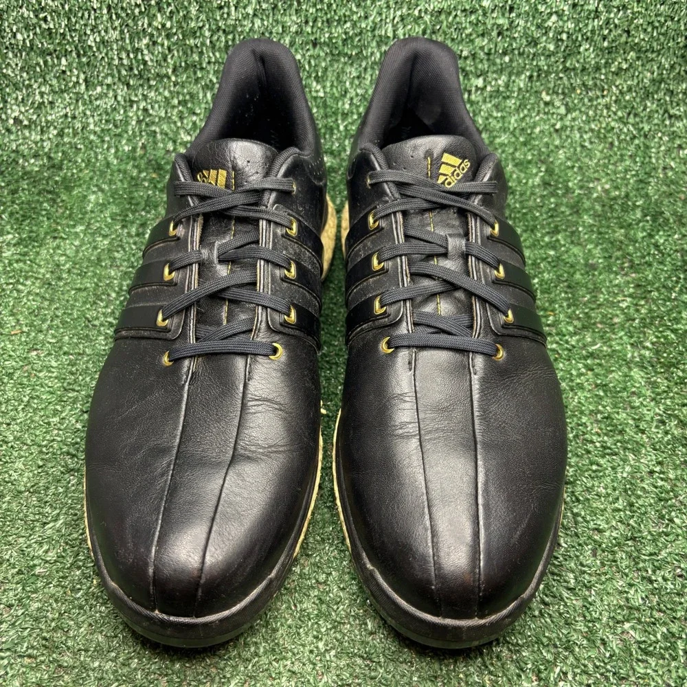 Adidas Tour360 Boost Leather Spike Cleated Athletic Golf Shoes Black Mens 10.5‎